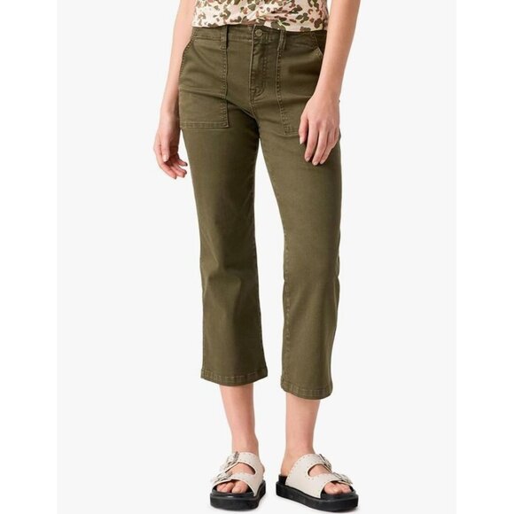 Sanctuary Vacation Crop Womens 27 High Rise Wide Leg Olive Green Gorpcore NEW - Picture 1 of 14